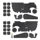 Beat-Sonic DMS-T101 TOON Air Baffle Sound Deadening Kit components including black pre-cut mats, speaker ring mats, vibration-damping material, and a roller tool.