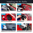 Step-by-step guide on installing an air baffle in a car, with images and text labels.