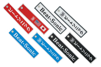 Beat-Sonic USA flight tag keychain with split key ring in red, blue, black and white