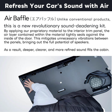 How the Air Baffle's air layer seals against the inside of the door to cut panel vibration, shown with the mat being fitted