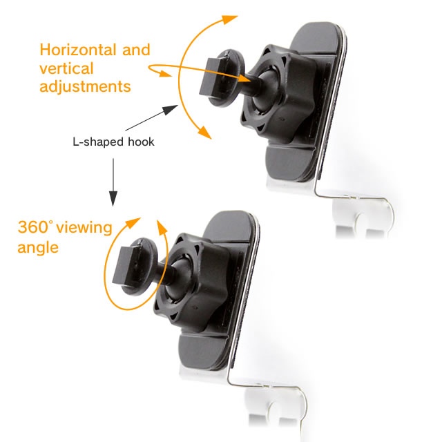 Viewing angel is adjustable with a 360 degree turn ball joint.